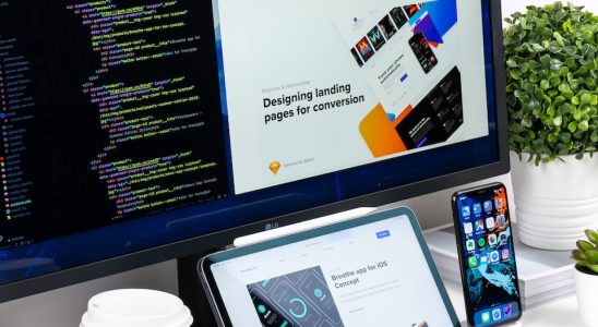 turned-on monitor displaying digital products